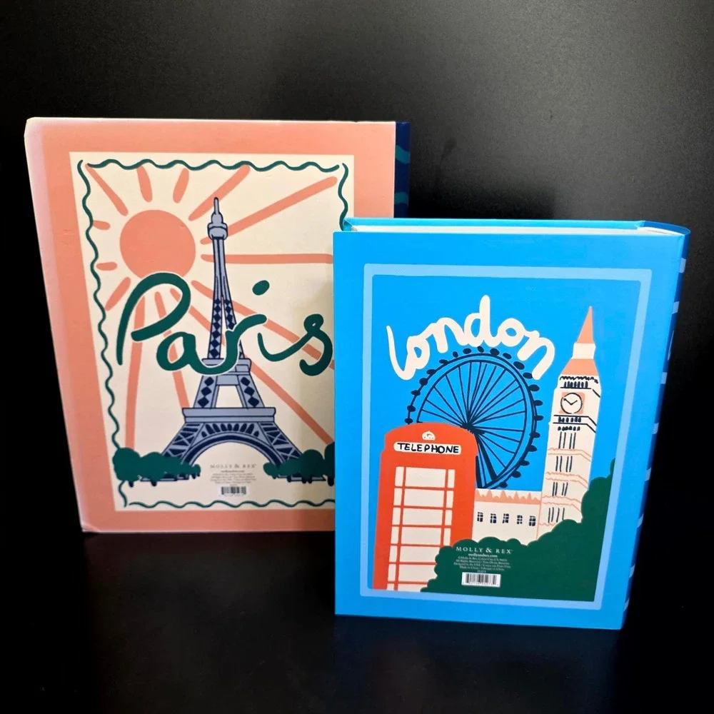 Molly & Rex Decorative Book Boxes Set of 2 Paris London Magnetic Storage Blue